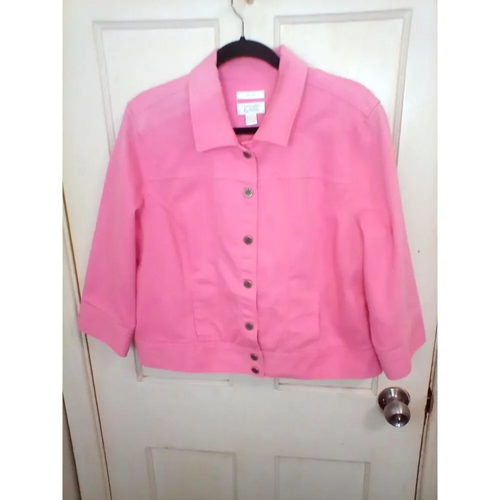 Christopher & Banks Denim Jacket Women's Size L Light Pink Pockets Snap